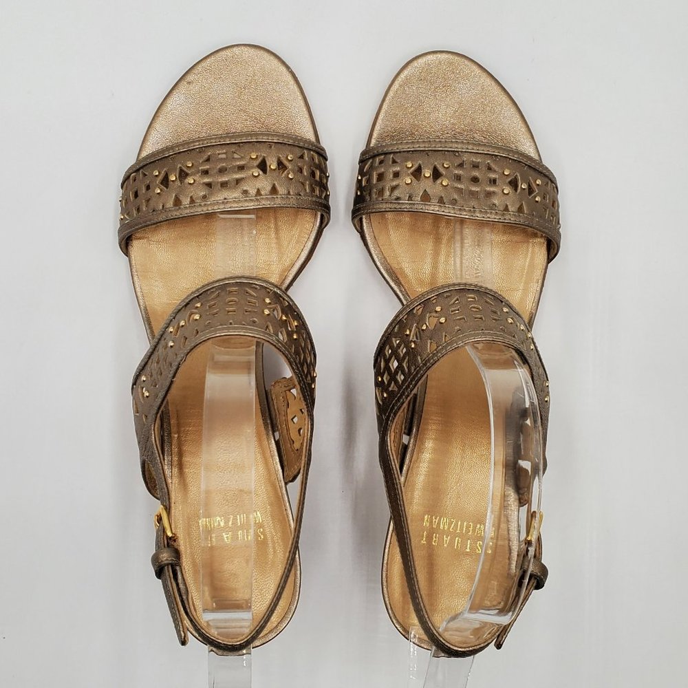 Stuart Weitzman Metallic Leather Kitten Heels - Picture 4 of 16